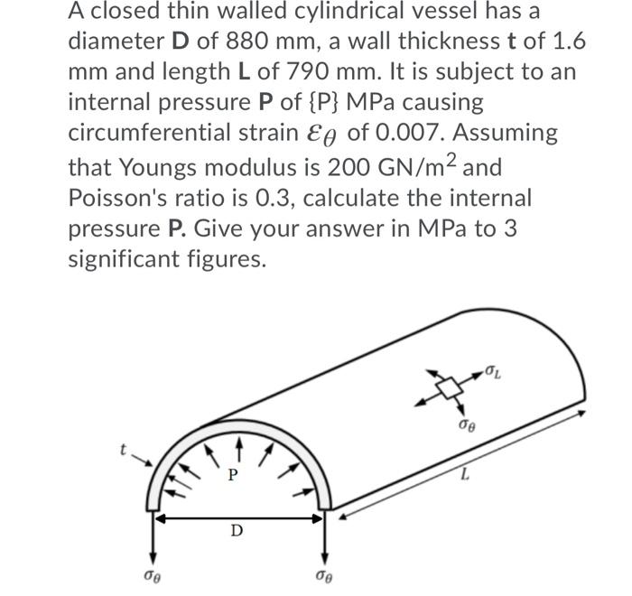 Solved A closed thin walled cylindrical vessel has a | Chegg.com