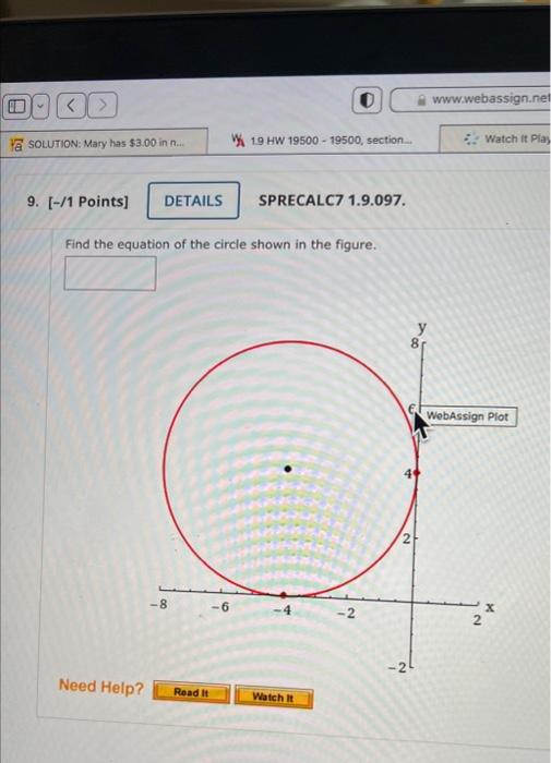 Find the equation of the circle shown in the figure.