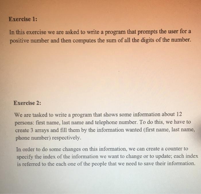 Solved Exercise 1: In this exercise we are asked to write a | Chegg.com