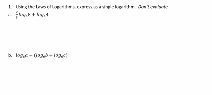 Log44 Solved 1. Using the laws of Logarithms, express as a single | Chegg.com
