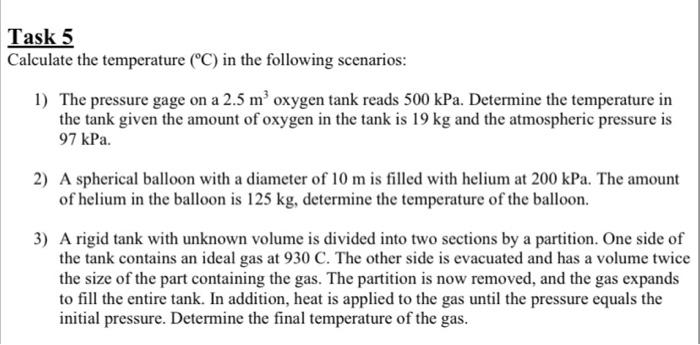 Solved Task 5 Calculate The Temperature (°C) In The | Chegg.com