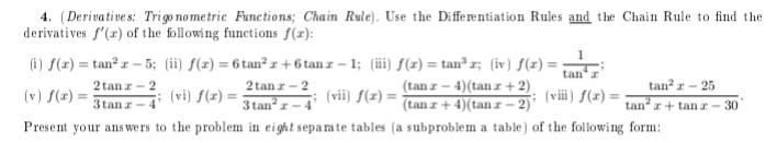 Solved 4 Derivatives Trigonometric Functions Chain 5107