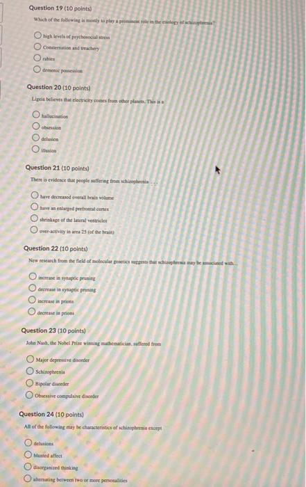 Solved Question 19 (10 points) Which of the following is | Chegg.com