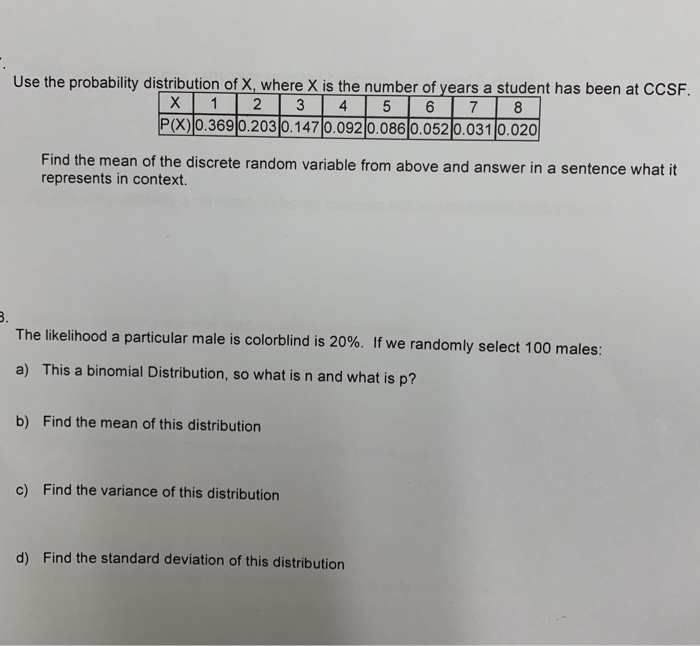 Solved Use the probability distribution of X, where X is the | Chegg.com