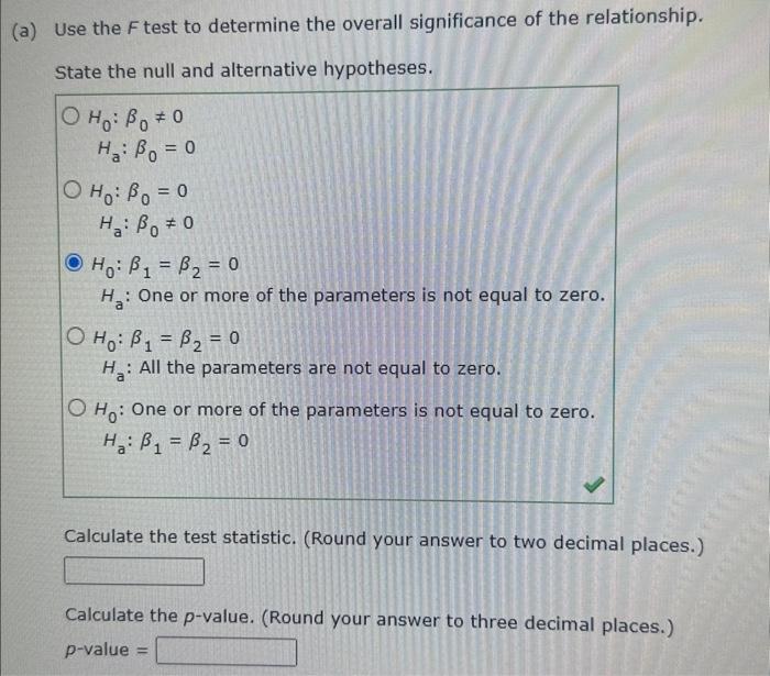 Solved Use the F test to determine the overall significance | Chegg.com