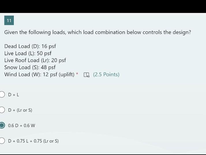 Solved Given the following loads, which load combination | Chegg.com