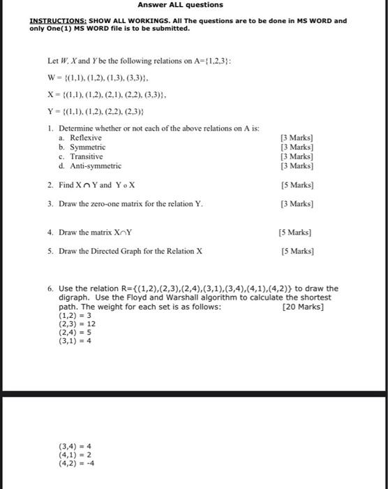 Solved Answer ALL questions INSTRUCTIONS: SHOW ALL WORKINGS. | Chegg.com