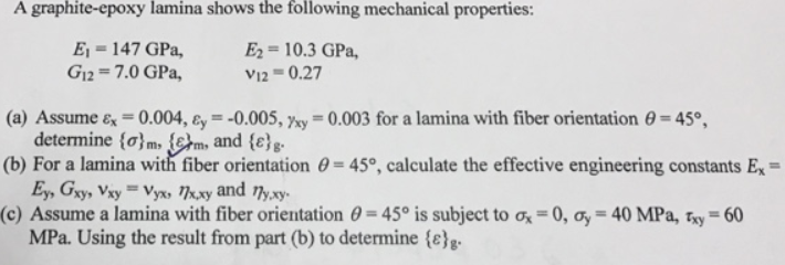 Solved A graphite-epoxy lamina shows the following | Chegg.com