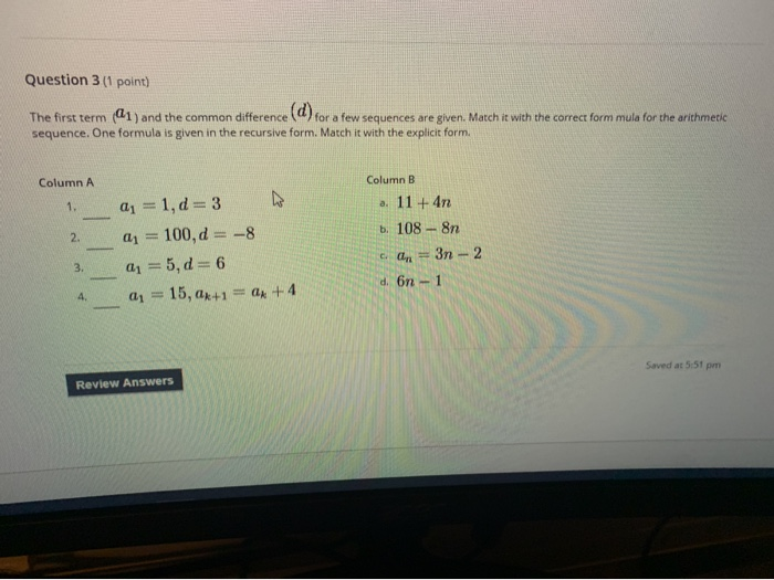 Solved Question 3 (1 point) The first term (01) and the | Chegg.com