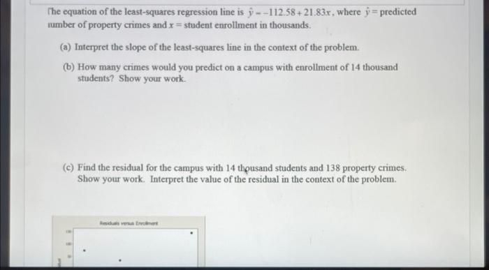 Solved L. The table and scatterplot below show the | Chegg.com