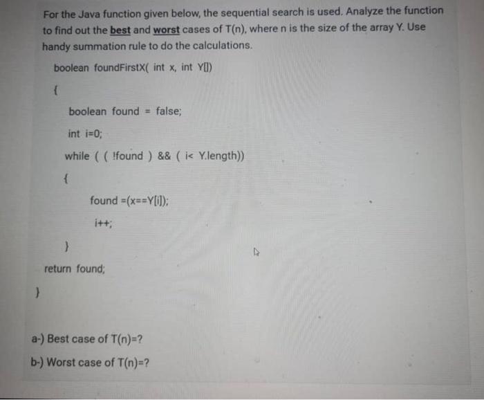 Solved For the Java function given below, the sequential | Chegg.com