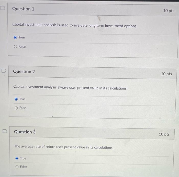 Solved D Question 1 10 pts Capital investment analysis is | Chegg.com