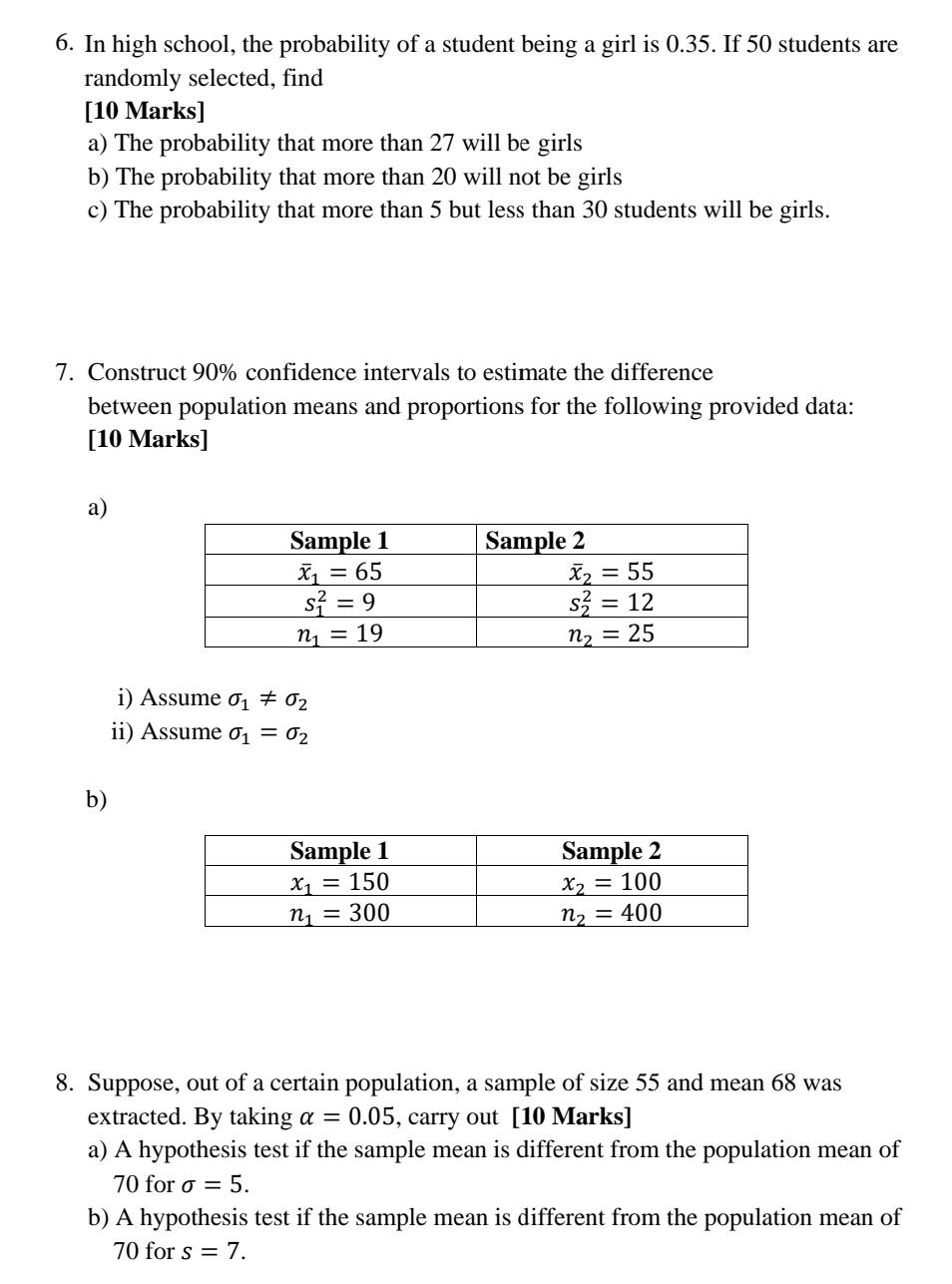 Solved 6. In high school, the probability of a student being | Chegg.com