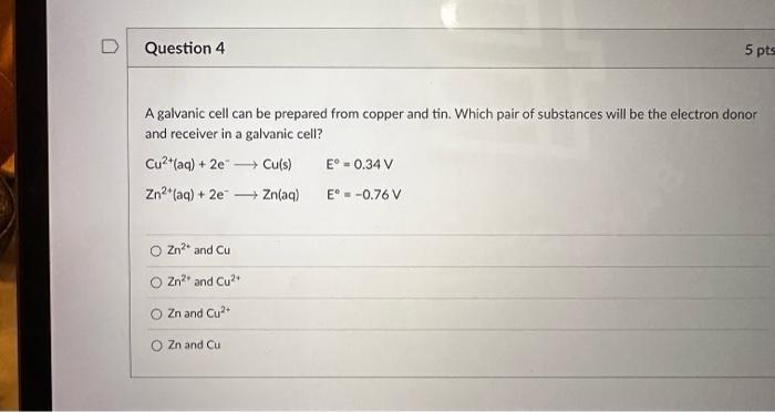 Solved A galvanic cell can be prepared from copper and tin. | Chegg.com