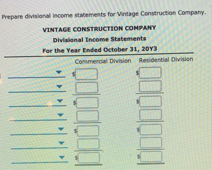 Solved Divisional Income Statements The following data were | Chegg.com