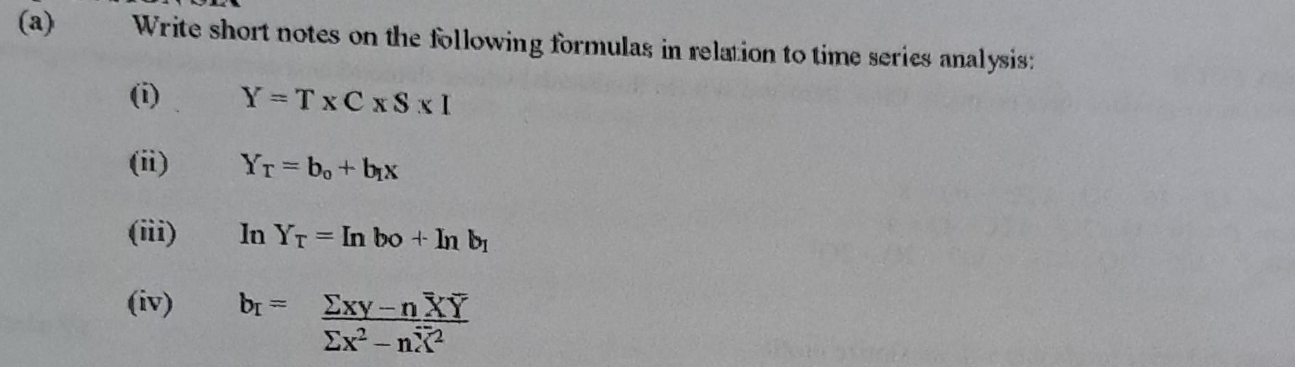 Time Term Formulas Solved Write short notes on the following formulas in | Chegg.com
