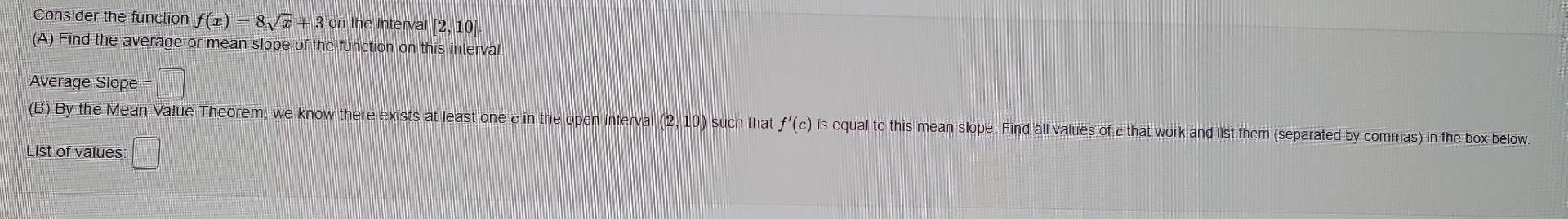 Solved (A) Find the average or mean slope of the function on | Chegg.com