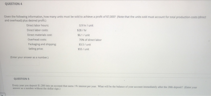 Solved QUESTION 4 Given the following information, how many | Chegg.com
