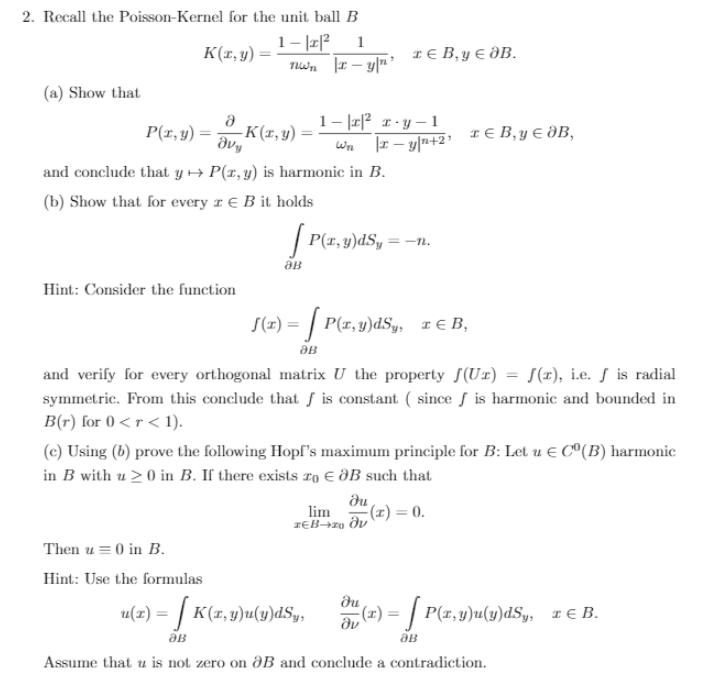 Recall the Poisson-Kernel for the unit ball | Chegg.com