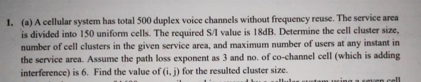 Solved 1. (a) A cellular system has total 500 duplex voice | Chegg.com