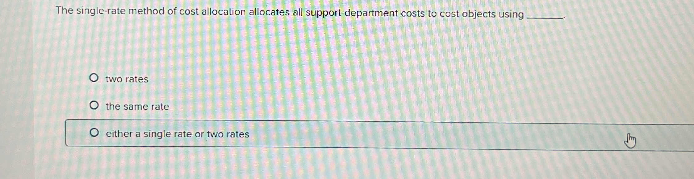 Solved The single-rate method of cost allocation allocates | Chegg.com