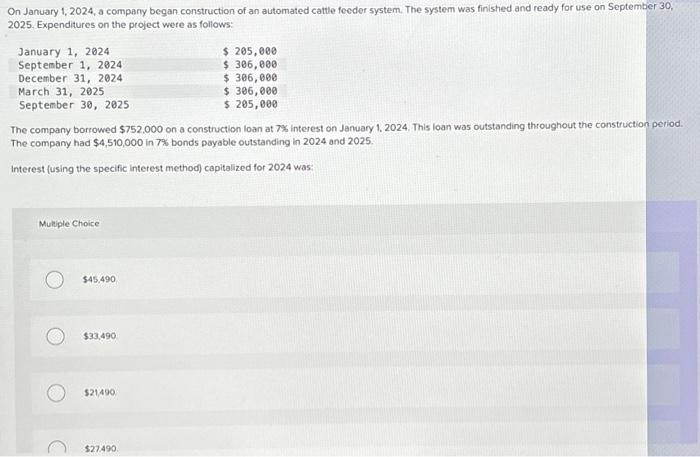 Solved On January 1,2024, A Company Began Construction Of An | Chegg.com