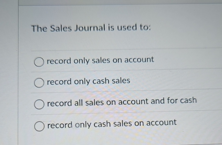 Solved The Sales Journal is used to:record only sales on | Chegg.com