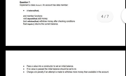 Solved Question 7: Implement a class Account. An account has | Chegg.com