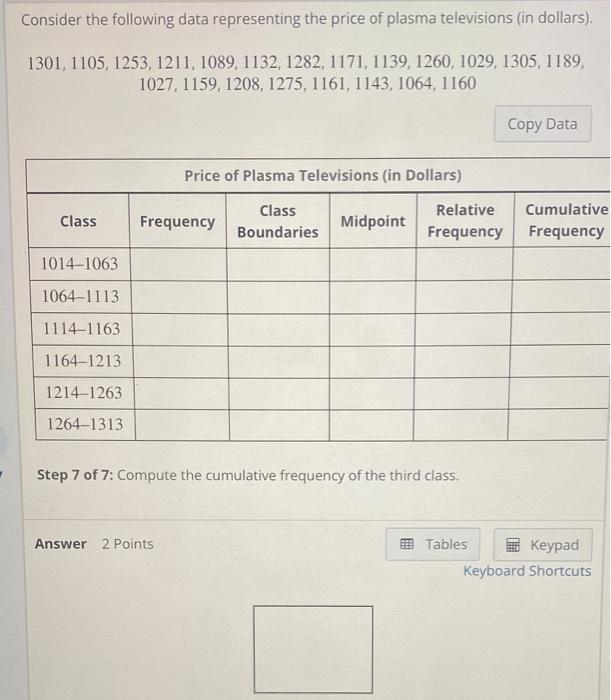 Solved Consider the following data representing the price of | Chegg.com