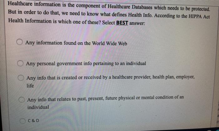 Healthcare information is the component of Healthcare Databases which needs to be protected. But in order to do that, we need