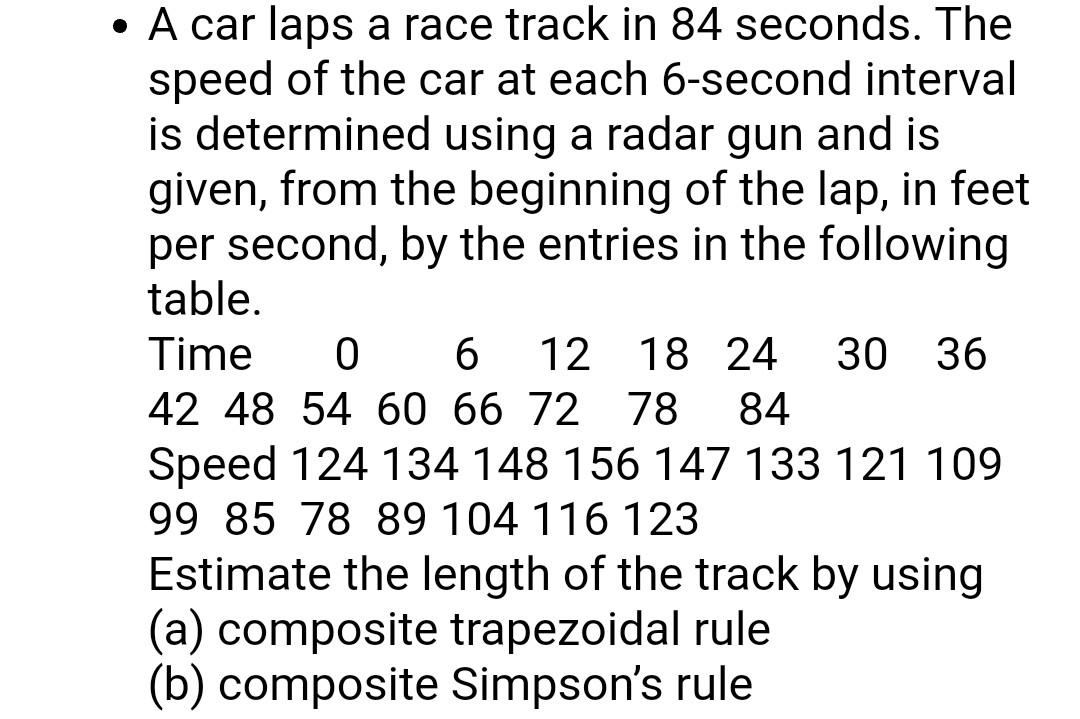 Solved • A car laps a race track in 84 seconds. The speed of