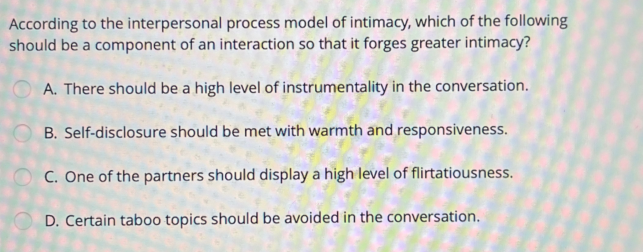 Solved According to the interpersonal process model of | Chegg.com