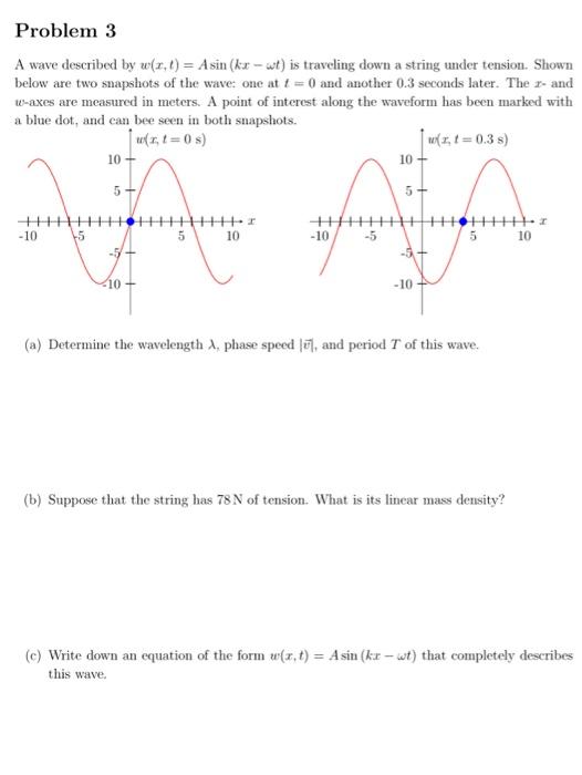 Solved A wave described by w(x,t)=Asin(kx−ωt) is traveling | Chegg.com