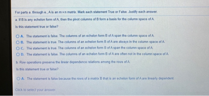 Solved For parts a through e. A is an mxn matrix. Mark each