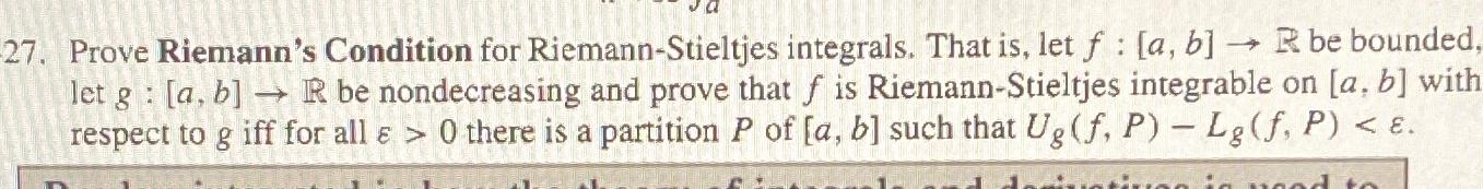 Solved Prove Riemann's Condition For Riemann-Stieltjes | Chegg.com