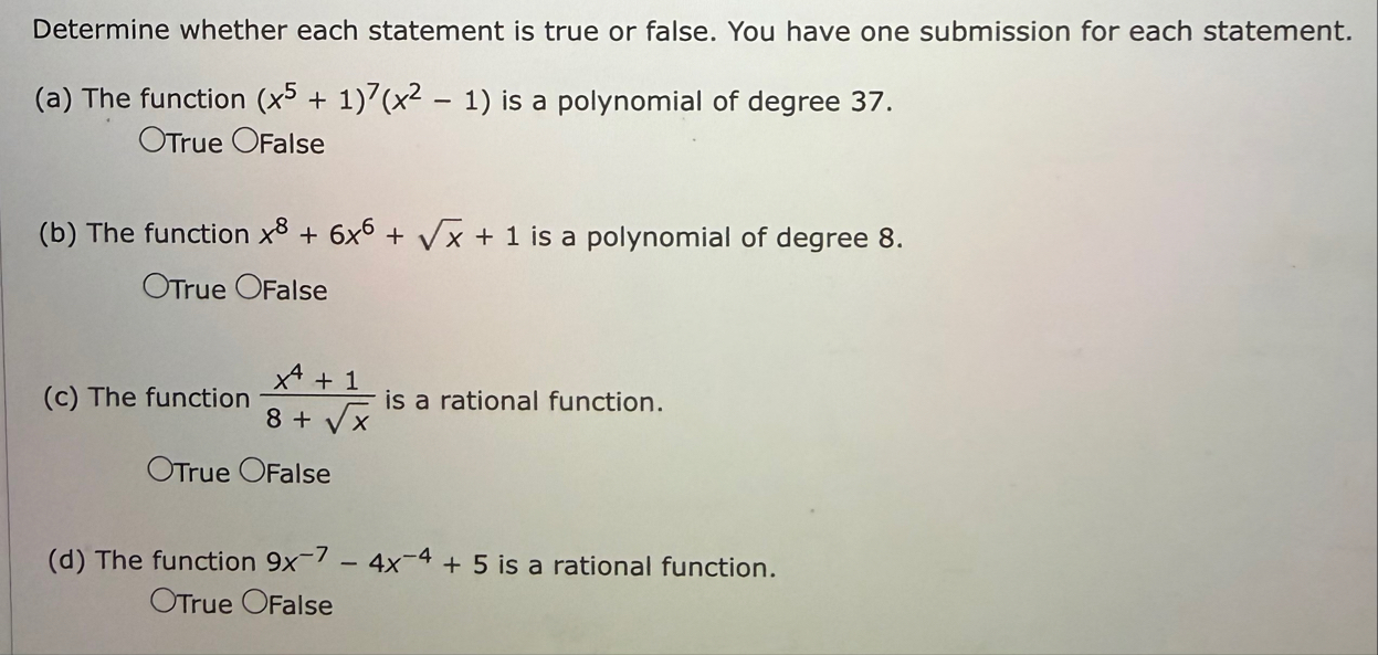 Solved Determine whether each statement is true or false. | Chegg.com