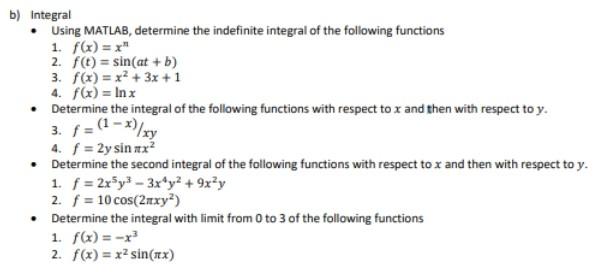 Solved b) Integral . Using MATLAB, determine the indefinite | Chegg.com