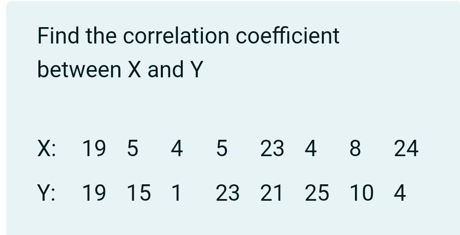 Solved Find the correlation coefficient between X and Y X: | Chegg.com