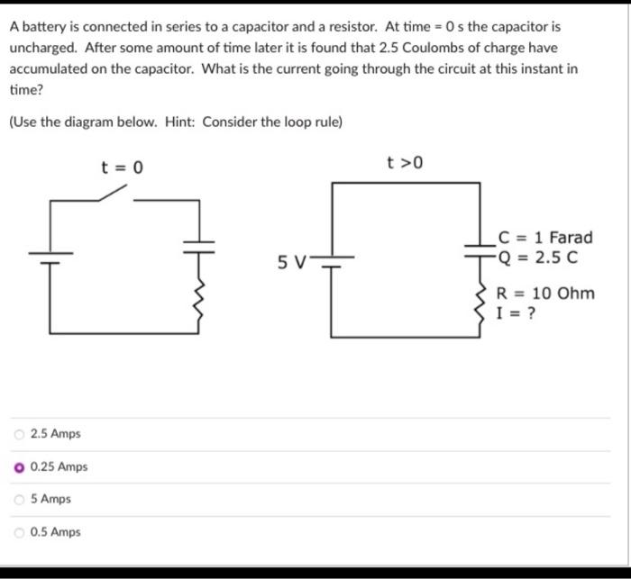 Solved A battery is connected in series to a capacitor and a