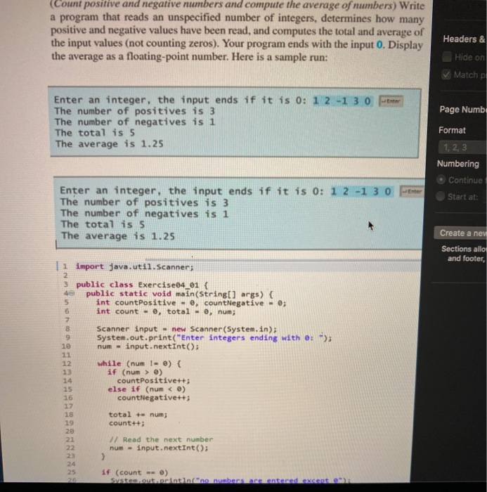 Solved (Count positive and negative numbers and compute the | Chegg.com