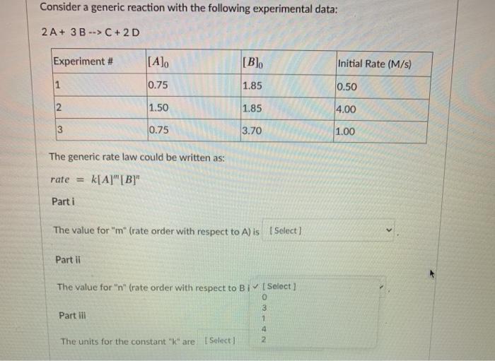 Solved Consider a generic reaction with the following | Chegg.com
