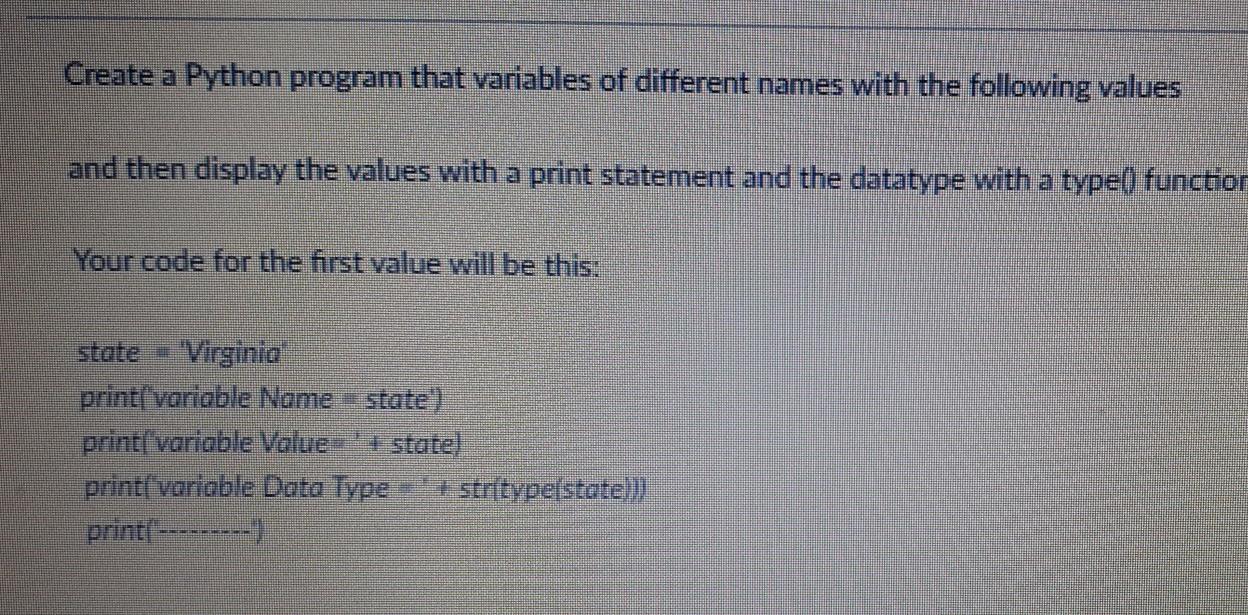 Solved Create a Python program that variables of different | Chegg.com