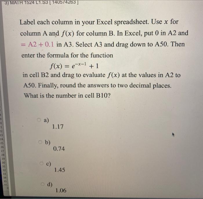 Solved 3) MATH 1524 L1.53 | 140574263) Label each column in | Chegg.com