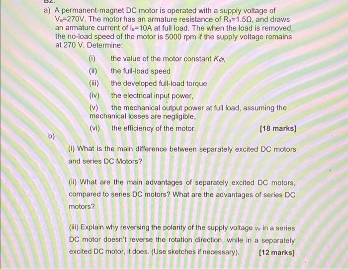 Solved A) A Permanent-magnet DC Motor Is Operated With A | Chegg.com