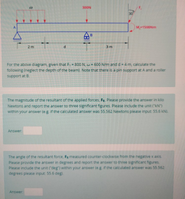 Solved 300N 30 M *1500Nm B 2 m d 3 m For the above diagram, | Chegg.com