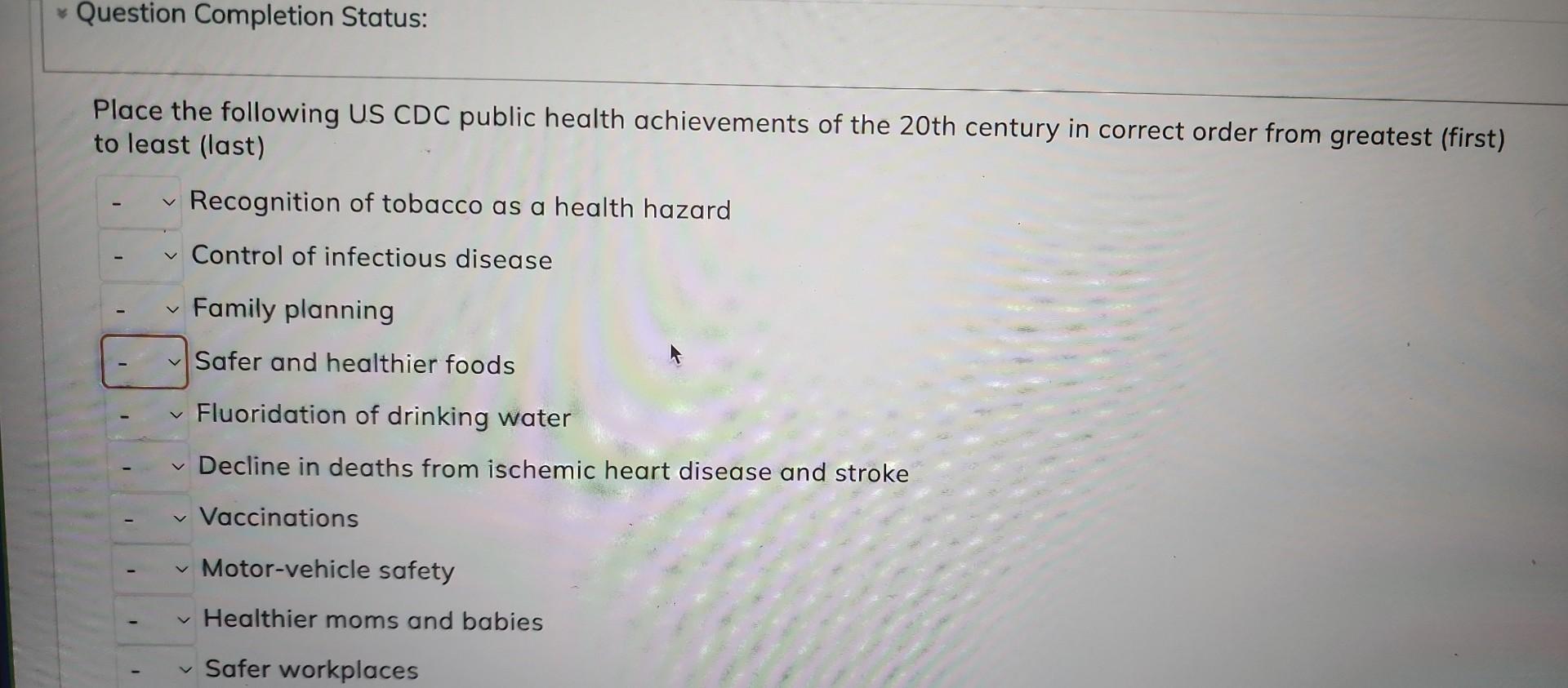 Solved Place the following US CDC public health achievements | Chegg.com