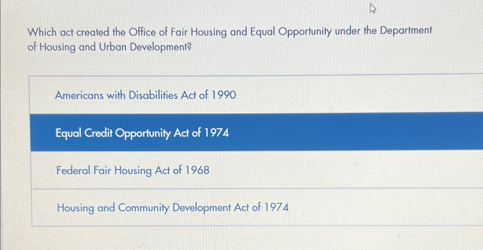 Solved Which act created the Office of Fair Housing and | Chegg.com