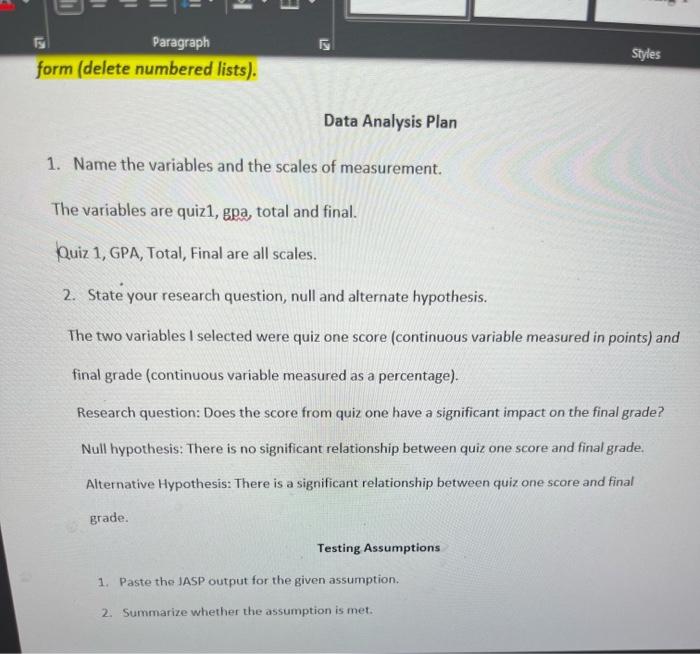 Data Analysis Plan 1. Name the variables and the | Chegg.com