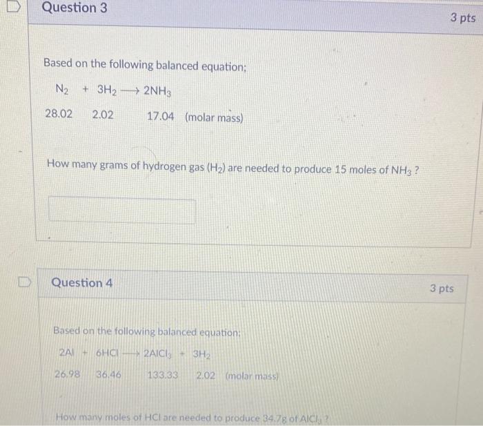 Solved Question 3 3 pts Based on the following balanced | Chegg.com