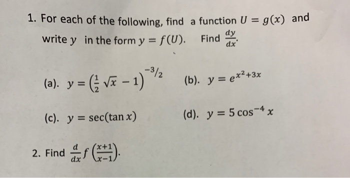 Solved 1 For Each Of The Following Find A Function U Chegg Com